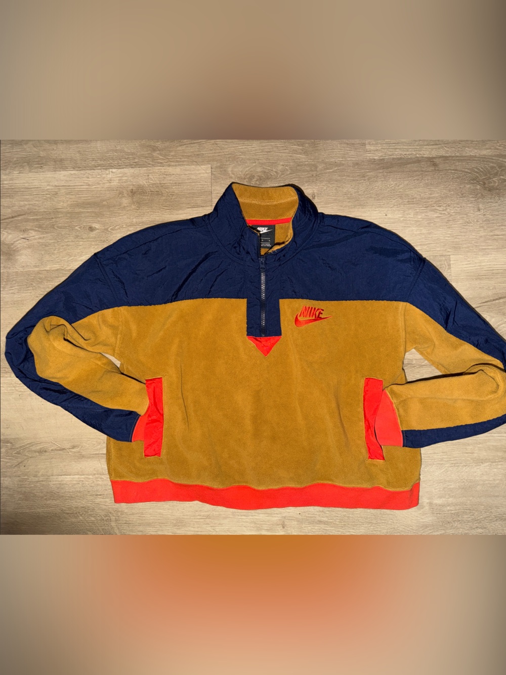 Nike Men’s Mustard Navy Red Colorblock Zip-Up Fleece